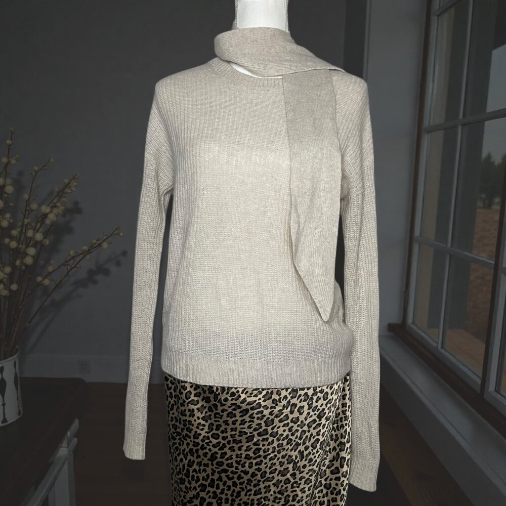 Autumn Cashmere Women’s Small 100% Pure Cashmere Scarf Sweater Beige Cabin Chic